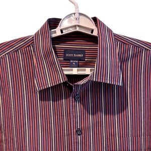 Scott Barber Mens XL Multi-Color Vertical Stripe 100% Cotton Button Down Shirt